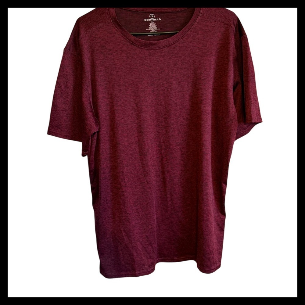 Real Essentials XL Maroon Heather Performance Athletic T Shirt